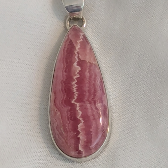 925 Sterling Silver Jewelry - Amazing Pink Rhodochrosite Teardrop Sterling Silver 925 Pendant New With Tag